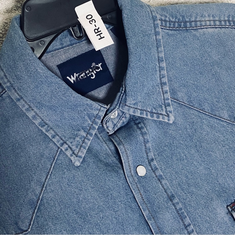 Wrangler Men's Stonewash Cowboy Cut Snap Front Long Sleeve Cotton Shirt Size L - Picture 15 of 15